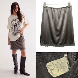 VTG Deena Lingerie Black Satin Lace Trim Slip Skirt - Size M